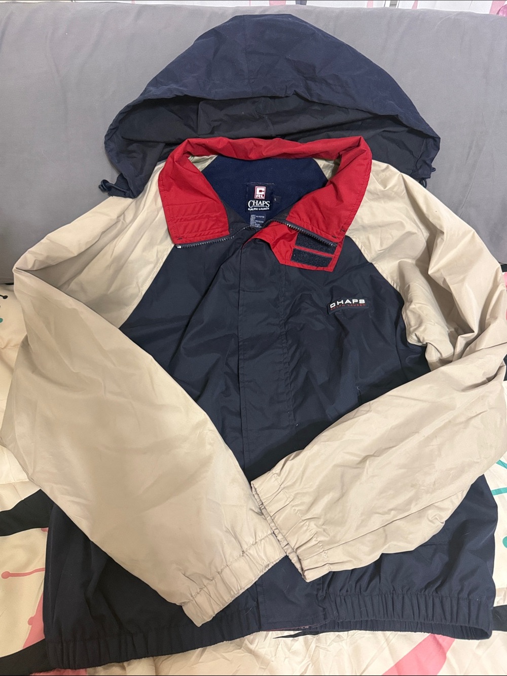Vintage Chaps Navy Red Beige Colorblock Windbreaker Jacket
